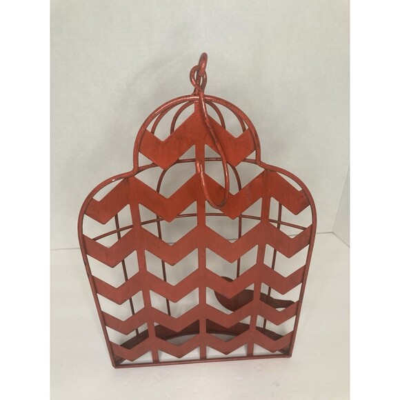 Rustic Bird Cage Red Teal Metal Wire Hanging Wall Mount Decorative Decor 13x8 - Picture 8 of 8